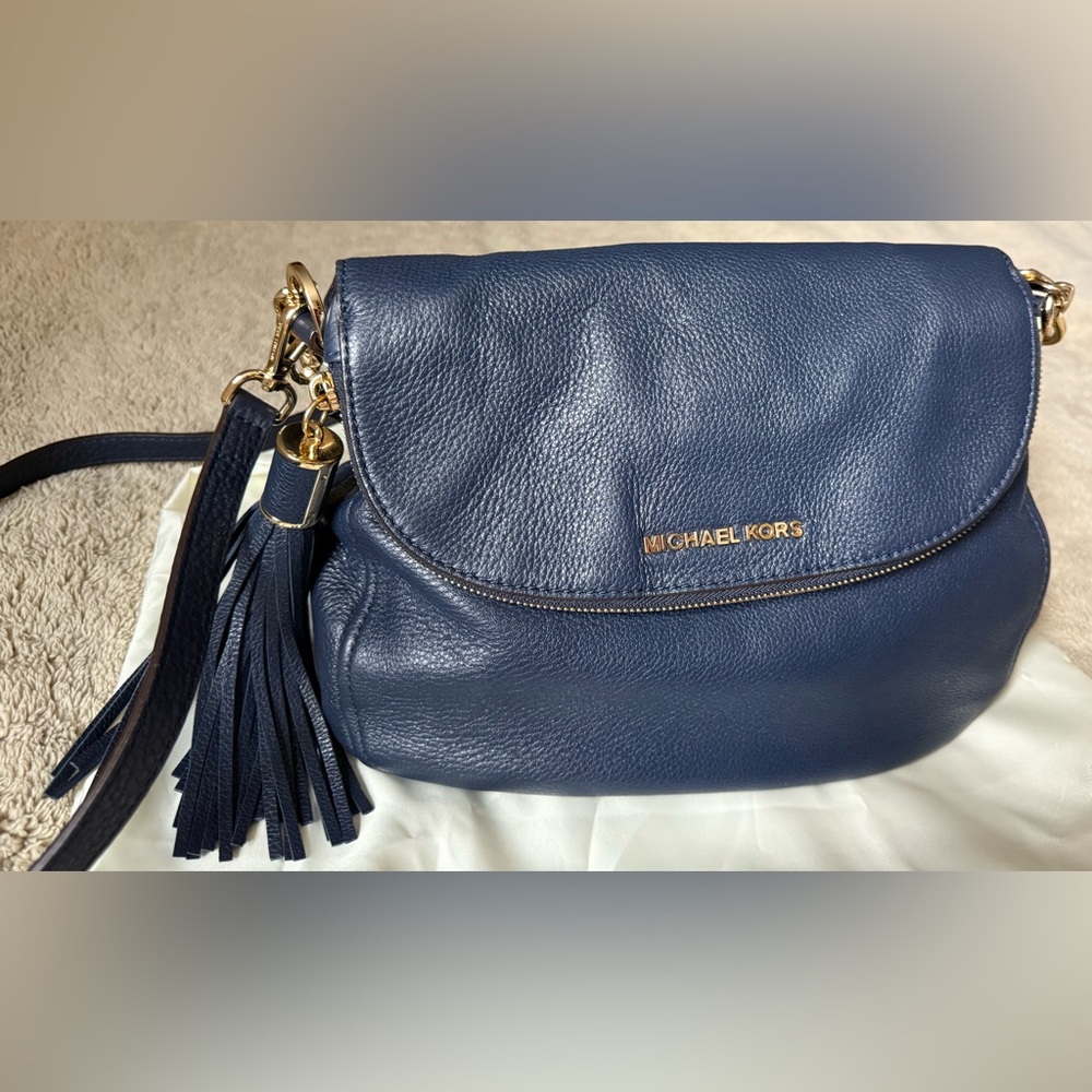 Michael Kors Navy Pebbled Leather Shoulder Bag with Tassel